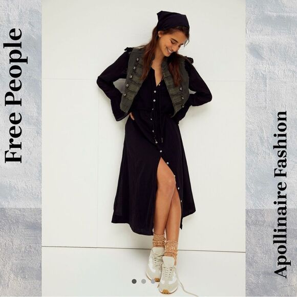 FREE PEOPLE MAKING MEMORIES MIDI DRESS IN BLACK XS NEW - Picture 1 of 10